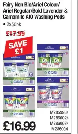 Makro Fairy Non Bio/Ariel Colour/ Ariel Regular/Bold Lavender & Camomile AIO Washing Pods offer