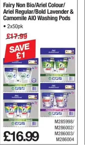 Makro Fairy Non Bio/Ariel Colour/ Ariel Regular/Bold Lavender & Camomile AIO Washing Pods offer