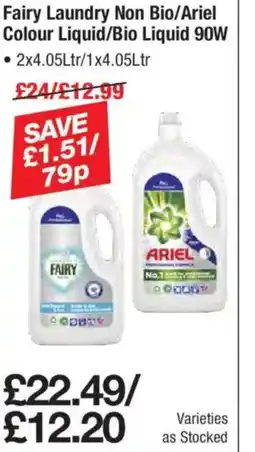 Makro Fairy Laundry Non Bio/Ariel Colour Liquid/Bio Liquid 90W offer