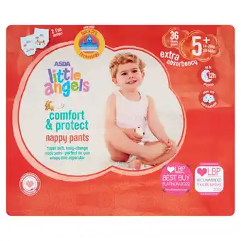 Asda ASDA Little Angels Comfort & Protect 5+ 36 Nappy Pants offer