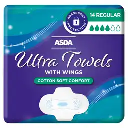 Asda ASDA 14 Regular Ultra Towels with Wings offer