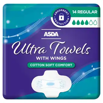 Asda ASDA 14 Regular Ultra Towels with Wings offer