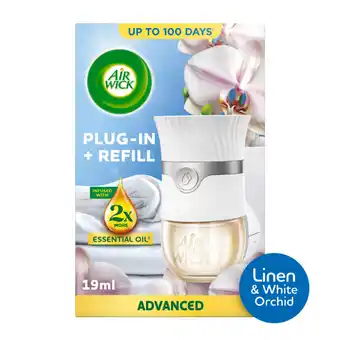 Asda Air Wick Linen & White Orchid Plug-In Kit 19ml. Lasts up to 100 days. Air Freshener offer