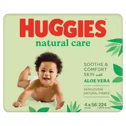 Asda Huggies Natural Care Baby Wipes - 4 Pack (4x56 Wipes) offer