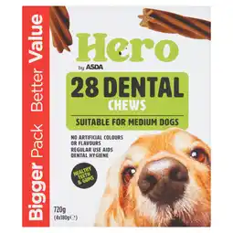 Asda Hero by ASDA 28 Dental Chews Suitable For Medium Dogs 4x180g offer