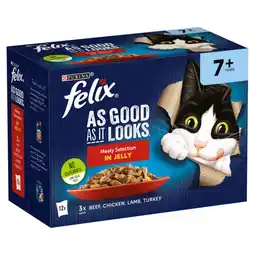 Asda Felix As Good As it Looks Senior 7+ Meat in Jelly Wet Cat Food 12x85g offer