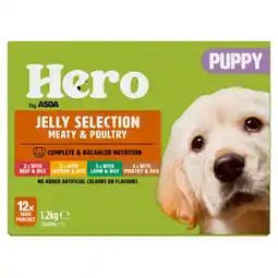 Asda Hero by ASDA Puppy Dog Food Jelly Selection Meaty & Poultry 12 x 100g Pouches offer