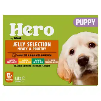 Asda Hero by ASDA Puppy Dog Food Jelly Selection Meaty & Poultry 12 x 100g Pouches offer