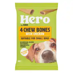 Asda Hero by ASDA 4 Chew Bones with Chicken Suitable For Small Dogs 180g offer