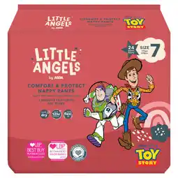 Asda LITTLE ANGELS by ASDA Comfort & Protect Size 7 Disney 17kg+ 24 Nappy Pants offer