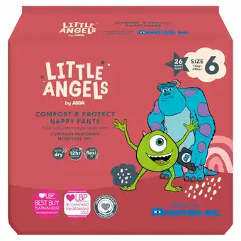 Asda LITTLE ANGELS by ASDA Comfort & Protect Size 6 Disney 15+kg 26 Nappy Pants offer