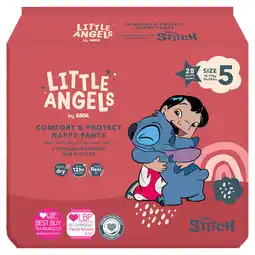 Asda LITTLE ANGELS by ASDA Comfort & Protect Size 5 Disney 12 - 17kg 28 Nappy Pants offer