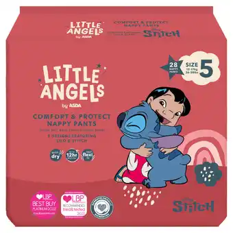 Asda LITTLE ANGELS by ASDA Comfort & Protect Size 5 Disney 12 - 17kg 28 Nappy Pants offer