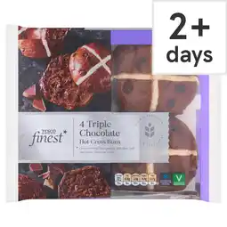 Tesco Tesco Finest 4 Triple Chocolate Hot Cross Buns offer