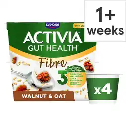 Tesco Activia Fibre Walnut & Oat Low Fat Breakfast Gut Health Yoghurt Multipack 4x115g offer