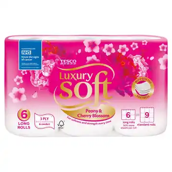 Tesco Tesco Luxury Soft Peony & Cherry Blossom 6 Long Rolls offer