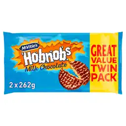 Tesco McVitie's Hobnobs The Oaty One Milk Chocolate Biscuits Twin Pack 524g offer