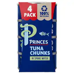 Tesco Princes Tuna Chunks In Spring Water 4X145g offer