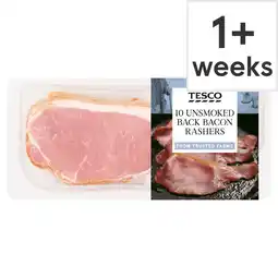 Tesco Tesco British 10 Unsmoked Back Bacon Rashers 300G offer