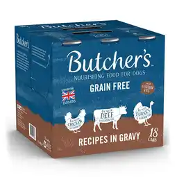 Tesco Butcher's Recipes in Gravy Dog Food Tins 18 x 400g offer