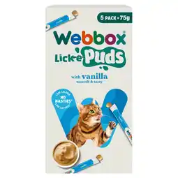 Tesco Webbox Lick-e-Puds With Vanilla Cat Treats 5 Pack 75g offer