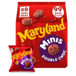 Tesco Maryland Minis Double Chocolate Chip Cookies Mini Bags Multipack, 6 Pack 118.8g offer