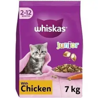 Tesco 7kg Whiskas Kitten Junior Complete Dry Cat Food Chicken Cat Biscuits offer