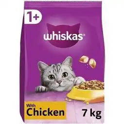 Tesco 7kg Whiskas 1+ Adult Complete Dry Cat Food Chicken Bulk Pack Cat Biscuits offer