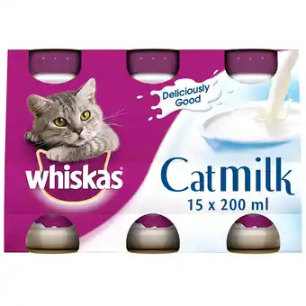 Tesco 15 x 200ml Whiskas Adult Cat Milk Bottles Low Lactose Cat Treat No Preservatives offer