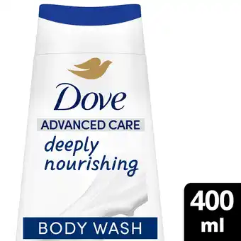 Tesco Dove Deeply Nourishing 24hr Moisturisation Advanced Care Body Wash Shower Gel 400ml offer