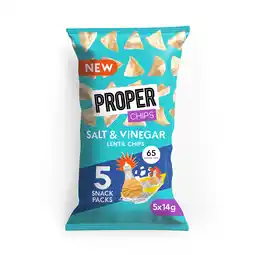 Tesco Proper Chips Salt & Vinegar Lentil Chips 5 X 14G offer