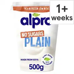 Tesco Alpro Plain No Sugars Dairy Free Soya Yoghurt Alternative 500g offer