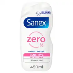 Tesco Sanex Zero % Sensitive Skin Shower Gel Body Wash 450Ml offer