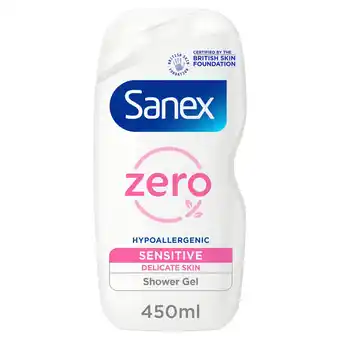 Tesco Sanex Zero % Sensitive Skin Shower Gel Body Wash 450Ml offer