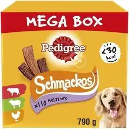 Tesco 110 Pedigree Schmackos Mixed Meaty Variety Dog Treats Mega Box 790g Dog Chews offer