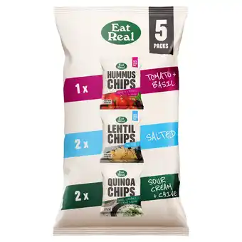 Tesco Eat Real Hummus. Lentil & Quinoa Chips 5 Pack 98G offer