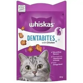 Tesco 8 x 50g Whiskas Dentabites Dental Cat Treats Chicken Cat Biscuits 400g offer