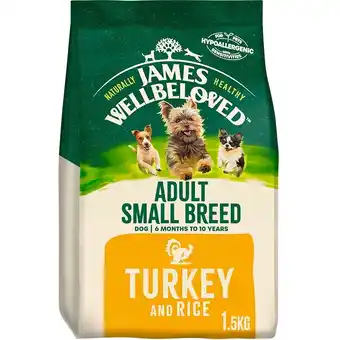 Tesco James Wellbeloved Adult Dog Food Small Breed Turkey & Rice Kibble 1.5kg offer