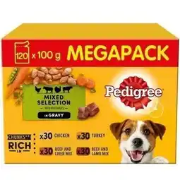 Tesco 120 x 100g Pedigree Adult Wet Dog Food Pouches Mixed Variety in Gravy offer