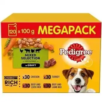 Tesco 120 x 100g Pedigree Adult Wet Dog Food Pouches Mixed Variety in Gravy offer