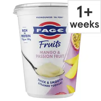 Tesco FAGE Fruits Mango & Passion Fruit Greek Strained Yoghurt 380G offer