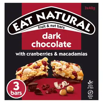 Tesco Eat Natural Fruit & Nut Bars with Dark Chocolate, Cranberries & Macadamias 3 x 40g offer