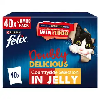 Tesco Felix Doubly Delicious Meat Countryside Selection in Jelly Wet Cat Food 40x85g offer