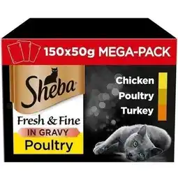 Tesco 150 x 50g Sheba Fresh & Fine Adult Wet Cat Food Pouches Mixed Poultry in Gravy offer