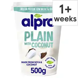 Tesco Alpro Plain Coconut Dairy Free Soya Yoghurt Alternative 500g offer