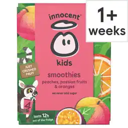 Tesco innocent Kids Smoothies Peaches, Passion Fruits & Oranges 4 x 150ml offer