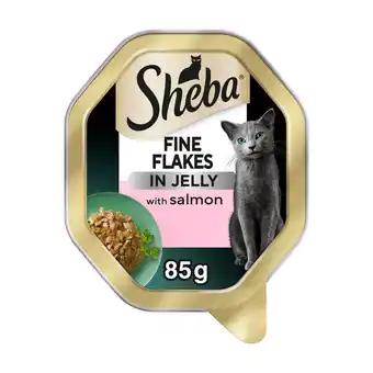 Tesco Sheba Fine Flakes Wet Cat Food Tray Salmon in Jelly 85g offer