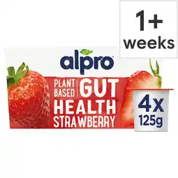 Tesco Alpro Strawberry Gut Health Dairy Free Soya Yoghurt Alternative 4x125g offer