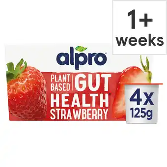 Tesco Alpro Strawberry Gut Health Dairy Free Soya Yoghurt Alternative 4x125g offer