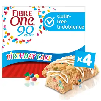 Tesco Fibre One 90 Calorie Birthday Cake Squares Snack Bars 4 x 24g offer